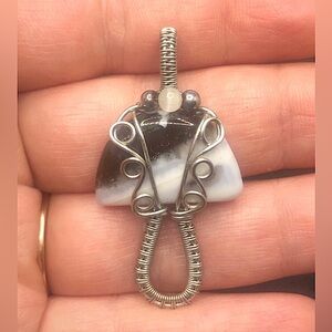 Wire Wrapped Blue Opal Mushroom Pendant Necklace Handmade OOAK